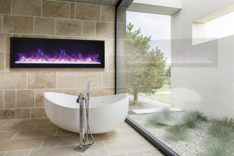Image of BI-60-XTRASLIM – 60″ Extra Slim Indoor or Outdoor Built-In only Electric Fireplace with black steel surround