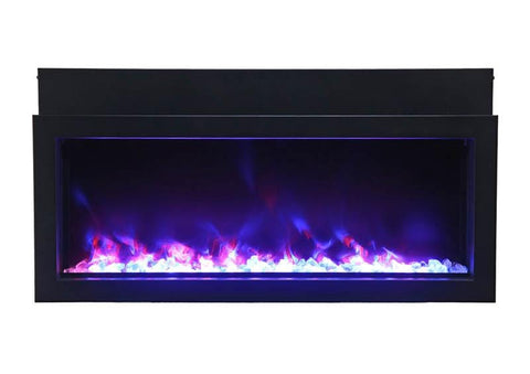 Image of BI-30-XTRASLIM – 30″ Extra Slim Indoor or Outdoor Built-In only Electric Fireplace with black steel surround
