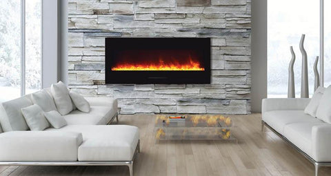 Image of WM-FM-50-BG Wall Mount or Flush Mount Electric Fireplace with Glass Surround
