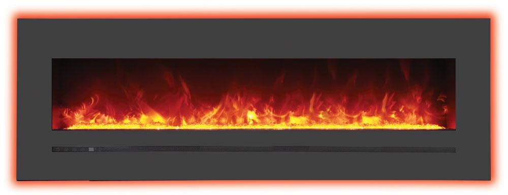 WM-FML-60-6623-STL Linear Electric Fireplace with Deep Charcoal Colored Steel Surround