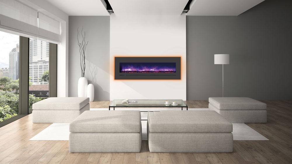 WM-FML-60-6623-STL Linear Electric Fireplace with Deep Charcoal Colored Steel Surround
