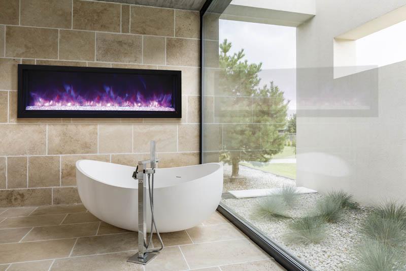 BI-60-XTRASLIM – 60″ Extra Slim Indoor or Outdoor Built-In only Electric Fireplace with black steel surround