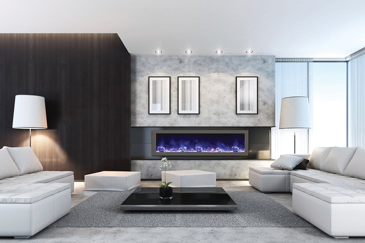 60″ Slim Electric Fireplace Built-in only with black steel surround