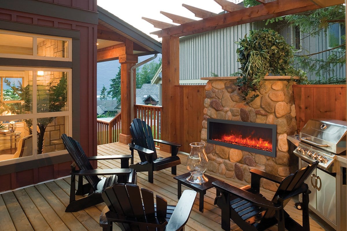 60″ Slim Electric Fireplace Built-in only with black steel surround