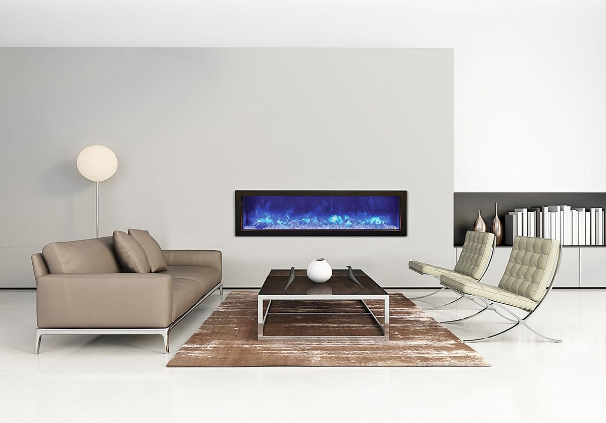 60″ Slim Electric Fireplace Built-in only with black steel surround