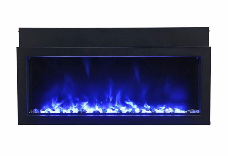 BI-30-XTRASLIM – 30″ Extra Slim Indoor or Outdoor Built-In only Electric Fireplace with black steel surround