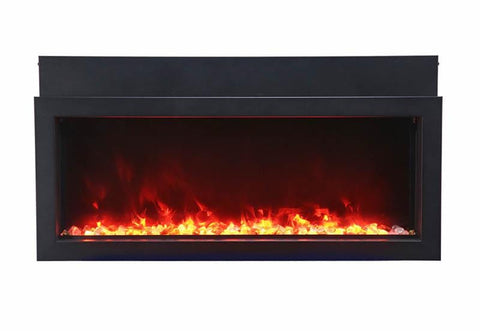 Image of BI-60-XTRASLIM – 60″ Extra Slim Indoor or Outdoor Built-In only Electric Fireplace with black steel surround
