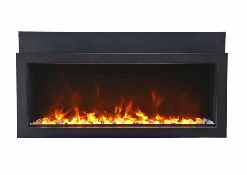 BI-60-XTRASLIM – 60″ Extra Slim Indoor or Outdoor Built-In only Electric Fireplace with black steel surround