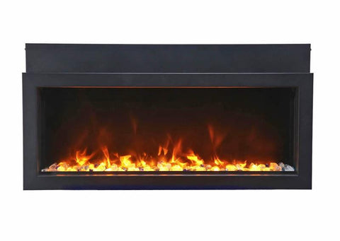 Image of BI-60-XTRASLIM – 60″ Extra Slim Indoor or Outdoor Built-In only Electric Fireplace with black steel surround
