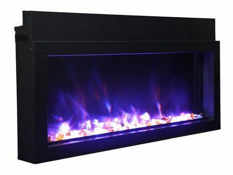 Image of BI-60-XTRASLIM – 60″ Extra Slim Indoor or Outdoor Built-In only Electric Fireplace with black steel surround