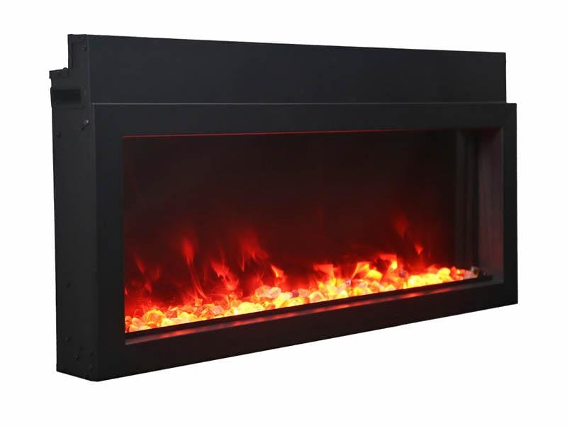 BI-60-XTRASLIM – 60″ Extra Slim Indoor or Outdoor Built-In only Electric Fireplace with black steel surround