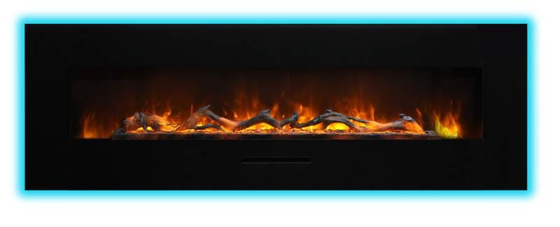 WM-FM-60-7023-BG Wall Mount or Flush Mount Electric Fireplace with Glass Surround
