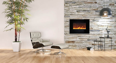 Image of WM-FM-26-3623-BG Wall Mount or Flush Mount Electric Fireplace with Glass Surround